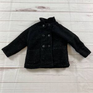 Zara Girls Kids Black Faux Shearling Double Breasted Teddy Coat Size 5/6